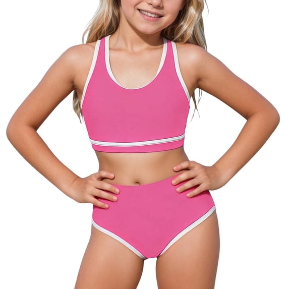 Bobifish Toddler Girls Bikini Swimsuit With Sporty Black And White Color Block Design For Active Swimming Kids Bathing Suit, 2 Piece