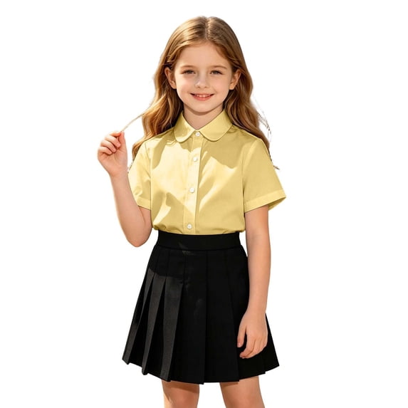 Bobifish Toddler Girls Button Down Shirts Short Sleeve Solid Color Breathable Shirts Comfort Back To School Uniform Shirts