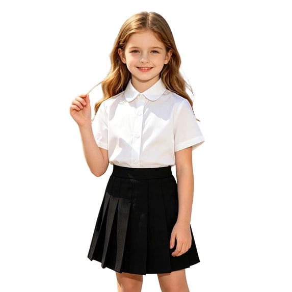Bobifish Toddler Girls Button Down Shirts Short Sleeve Solid Color Breathable Shirts Comfort Back To School Uniform Shirts
