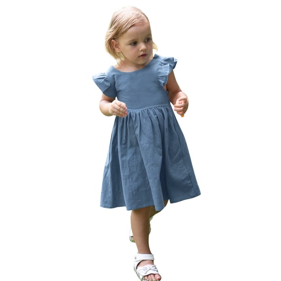 Bobifish Toddler Girls Casual Dresses Sleeveless Ruffle Strap Back Cutout Linen Blend Tank Dress Solid Plain Spring Summer Daily Sundress