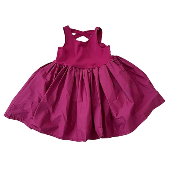 Bobifish Toddler Girls Dress Cross Back Solid Color Tank Swing Flare Sleeveless Dress Summer Everyday Children Girls Dresss