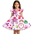 thumbnail image 1 of Bobifish Little Girls Dress Floral Print Fly Sleeves O-Neck A-Line Casual Party Everyday Sundress Children Girls Swing Dress, 1 of 6