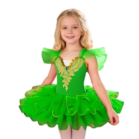 Bobifish Toddler Girls Dress Outfit Set Ballet Dance Dress Performance Soft Tulle Princess Fluffy Tutu Dress Stage Wear Outfit