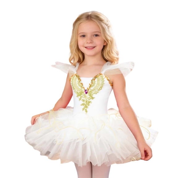 Bobifish Toddler Girls Dress Outfit Set Ballet Dance Dress Performance Soft Tulle Princess Fluffy Tutu Dress Stage Wear Outfit
