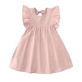 thumbnail image 1 of Bobifish Toddler Girls Dresses Ruffle Sleeve Crew Neck Loose Fit Soft Cute Casual Dress Daily Wear Home Outdoor Relaxed Spring Summer Fall Play Dress, 1 of 8