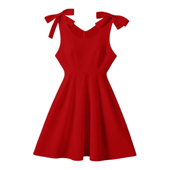 Bobifish Toddler Girls Dresses Sleeveless Bow Shoulder V-Back A-Line Elegant Party Dress Wedding Holiday Celebration Special Event Birthday Dress