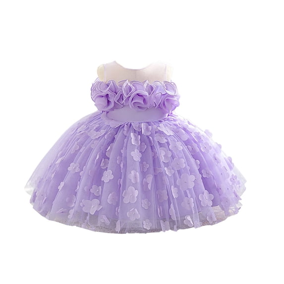 Bobifish Toddler Girls Lace Princess Dress Floral Appliques Ruffles Mesh Sleeveless Birthday Party Dress Children Girls Dresss