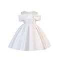 thumbnail image 1 of Bobifish Toddler Girls Off Shoulder Satin Flare Dress Large Front Bow Sequin Dress Wedding Party Formal Children Girls Dresss, 1 of 9