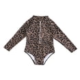 thumbnail image 1 of Bobifish Toddler Girls One Piece Rash Guard Swimsuit Stand Collar Half Zip Long Sleeve Leopard Print Breathable Pool Swimwear, 1 of 8