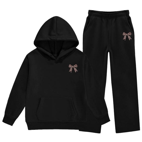 Bobifish Toddler Girls Outfit Sets Bow Leopard Print Sweatsuit Hoodie Sweatpant Warm Winter Set For Children Girls