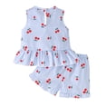 thumbnail image 1 of Bobifish Toddler Girls Outfit Sets Cherry Print Sleeveless Plaid Ruffle Top + Shorts Warm Weather Children Girls Sets, 1 of 8