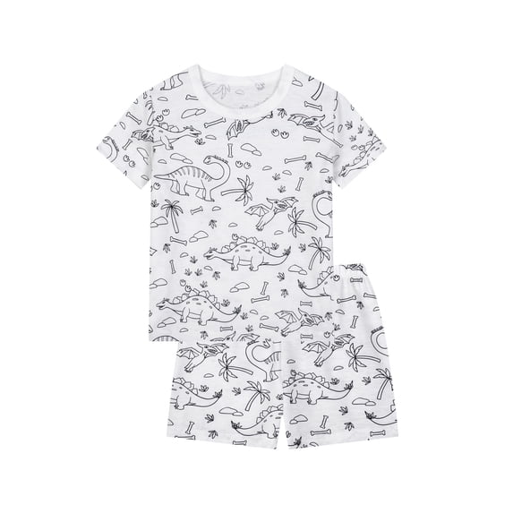 Bobifish Toddler Girls Outfit Sets Dinosaur Jurassic Line Print T Shirt With Shorts Everyday Home Sleep Children Girls Loungewear