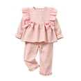 thumbnail image 1 of Bobifish Toddler Girls Outfit Sets Long Sleeve Plaid Bowknot Tops Ruffles Pants Outfits Outdoor Vacation Children Girls Sets, 1 of 4