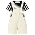 thumbnail image 1 of Bobifish Toddler Girls Outfit Sets Striped Print Short Sleeve T Shirt&Suspender Shorts Casual Summer Days Children Girls Sets, 1 of 4