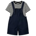 thumbnail image 1 of Bobifish Toddler Girls Outfit Sets Striped Print Short Sleeve T Shirt&Suspender Shorts Casual Summer Days Children Girls Sets, 1 of 4