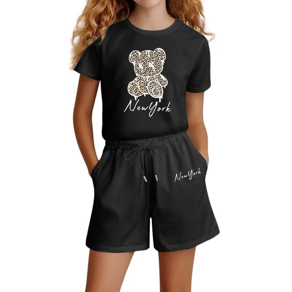 Bobifish Toddler Girls Outfit Sets Summer Loose Fit Short Sleeve Top Letter Print Elastic Waist Shorts 2 Piece Sets