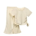 thumbnail image 1 of Bobifish Toddler Girls Outfit Sets Summer Solid Color Short Sleeve Top Elastic Waist Flared Pants 2 Piece Sets, 1 of 8