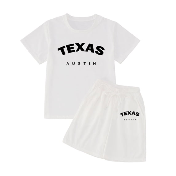 Bobifish Toddler Girls Outfit Sets Summer Texas Letter Print Loose Fit ...