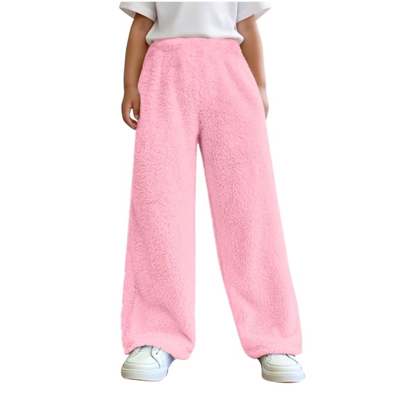Bobifish Toddler Girls Pants Plush Lined Sleep Pants Winter Warm Soft Loungewear Bottoms Straight Wide Leg Comfortable Indoor Casual Pants,size 3-4T