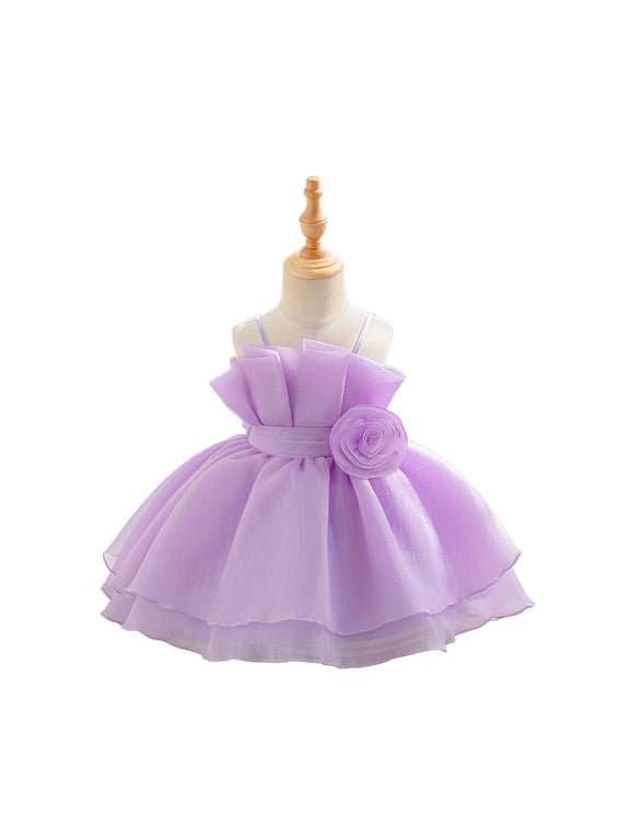 Toddler Girls Princess Dress Off Shoulder Sleeveless Folded Ruffle Rose Tutu Dress Birthday Party Kids Girls Dresss