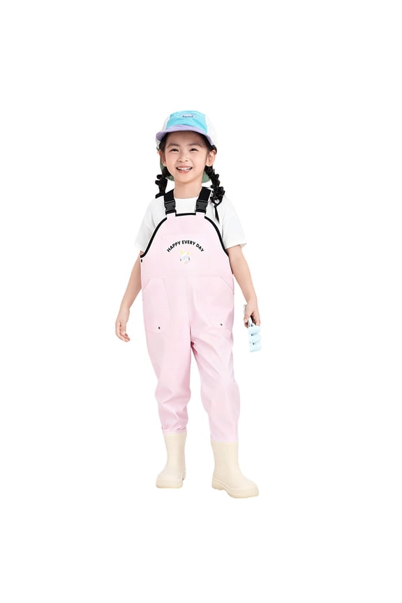 Toddler Girls Rain Overall All-Season Cute Cartoon Print Rain Bibi Overall Adjustable Strap And Pockets Pratical Outdoor Suit Beach Playwear，Sized 5-6T