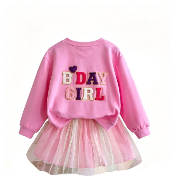 Bobifish Toddler Girls Sets Letter Embroidered Sweatshirt And Skirt Outfit Children Girls Sets For Birthday Party