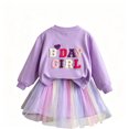 thumbnail image 1 of Bobifish Toddler Girls Sets Letter Embroidered Sweatshirt And Skirt Outfit Children Girls Sets For Birthday Party, 1 of 9