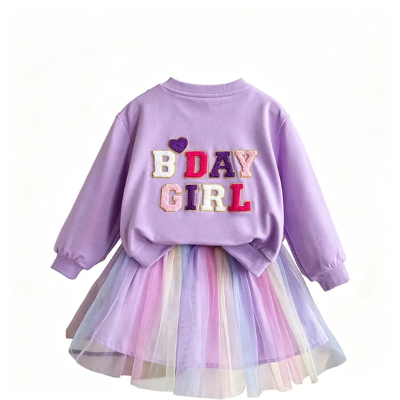 Bobifish Toddler Girls Sets Letter Embroidered Sweatshirt And Skirt Outfit Children Girls Sets For Birthday Party