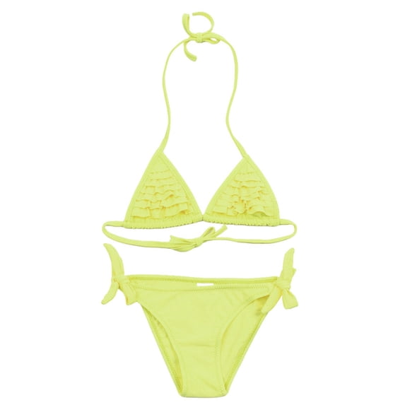 Bobifish Big Girls Swimwear Set Halter Ruffle Triangle Bikini Solid Side Tie Summer Beach Bathing Suit Kids Girls Swim Set