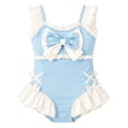 thumbnail image 1 of Bobifish Toddler Girls Swimwear Sets Bowknot Ruffle Straps Ruffle One Piece Bathing Suit Beach Day Children Girls Sets, 1 of 2