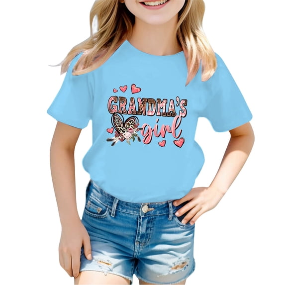 Bobifish Toddler Girls T Shirt Summer Heart Floral Pattern Short Sleeve Tee Shirts Casual Soft Kids Girls Family Daily Shirt