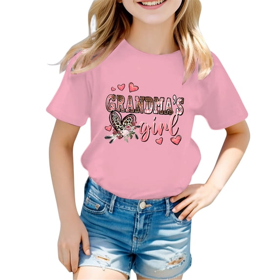 Bobifish Toddler Girls T Shirt Summer Heart Floral Pattern Short Sleeve Tee Shirts Casual Soft Kids Girls Family Daily Shirt