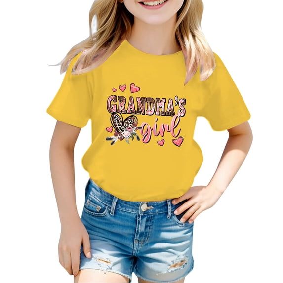 Bobifish Toddler Girls T Shirt Summer Heart Floral Pattern Short Sleeve Tee Shirts Casual Soft Kids Girls Family Daily Shirt