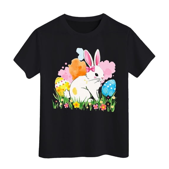 Bobifish Toddler Girls T-Shirts Easter Crew Neck With Short Sleeve Graphic Tees Relaxed Fit Adorable Cartoon Print Tees Cute Festival Tees
