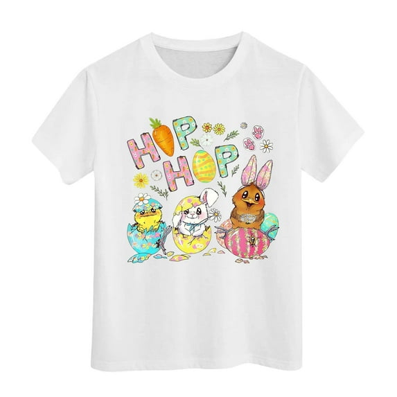 Bobifish Toddler Girls T-Shirts Easter Graphic Printed Round Neck Short Sleeve Tees Festival Soft Breathable Relaxed Fit Pullover Tshirts