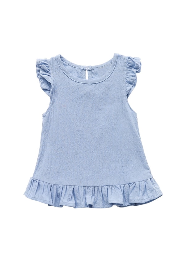 Toddler Girls Tee Flutter Sleeve Ruffle Hem Sweet Top Kid Lightweight Summer Breathable Tshirt，sizes 2-3T
