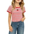 thumbnail image 1 of Bobifish Toddler Girls Tees Short Sleeve Crew Neck Striped Cherry Applique Top Kid Child Girl Summer Daily Wear T Shirts, 1 of 6
