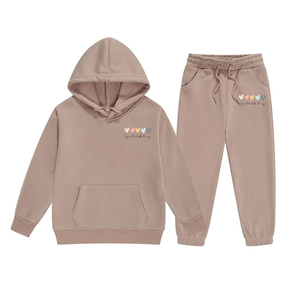 Bobifish Toddler Girls Tracksuit Fall Winter Small Letter Print Long Sleeve Sweatshirt Elastic Waist Jogger Pants 2 Piece Sets