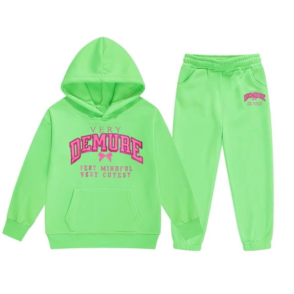 Bobifish Toddler Girls Tracksuit Fall Winter Hooded Long Sleeve Sweatshirt Simple Graphic Print Elastic Waist Jogger Pants 2 Piece Sets