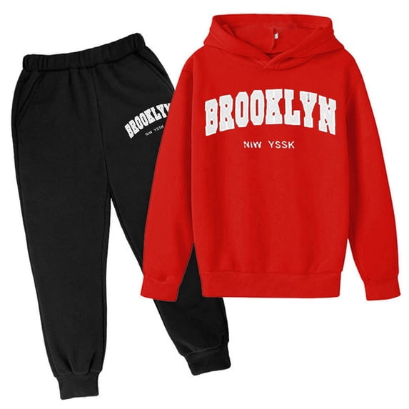 Bobifish Toddler Girls Tracksuit Fall Winter Long Sleeve Hooded Sweatshirt Bold Arch Letter Print Elastic Waist Jogger Pants 2 Piece Sets