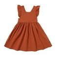 thumbnail image 1 of Bobifish Toddler Girls V Back Casual Dress Ruffle Shoulder Strap Sleeveless Plain Gathered Waist Loose Shift Dress Kids Soft Daily Lounge Outdoor Sundress, 1 of 7