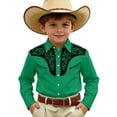 thumbnail image 1 of Bobifish Big Kids Button Down Shirts Long Sleeve Fall Western Denim Color Block Shirts Boys Girls Oktoberfest Outdoor Holiday Tops, 1 of 4
