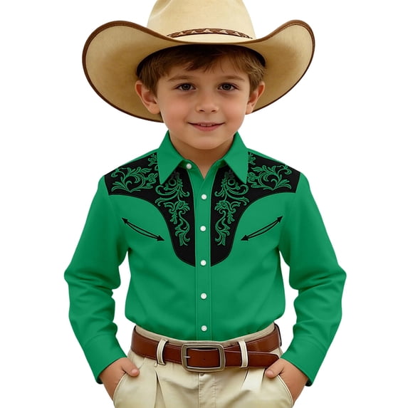 Bobifish Big Kids Button Down Shirts Long Sleeve Fall Western Denim Color Block Shirts Boys Girls Oktoberfest Outdoor Holiday Tops