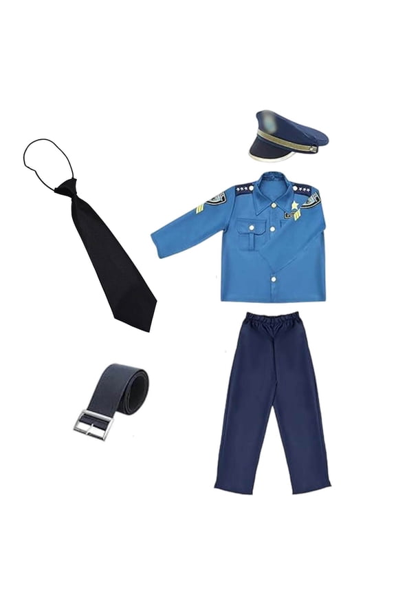 Toddler Kids Police Officer Cosplay Costume 5 Piece Complete Uniform Set Role Play Costume With Toy Accessories For Boys Roleplay Party
