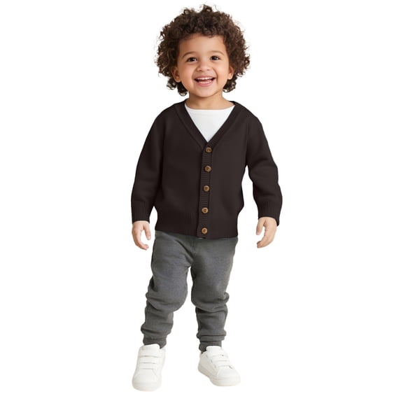 Bobifish Toddler Navy V-Neck Cardigan Sweater Solid Color Button Down Sweater Long Sleeve Knitted Soft Boys Girls Classic Layering Outerwear