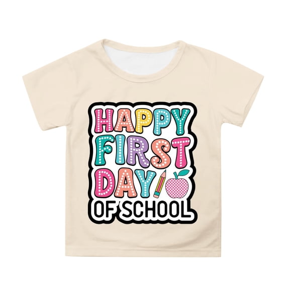 Bobifish kids Girls Tees Happy First Day Of School Pencil Pattern Print Tops Crew Neck Short Sleeve Tee Shirts