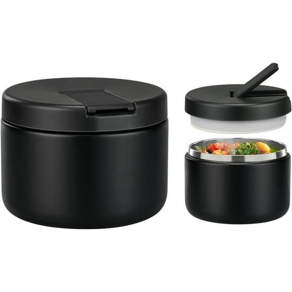 Bobike 12OZ Kids Thermo for Hot Food with Buckle Lid Insulated Wide Mouth Food Jar Black