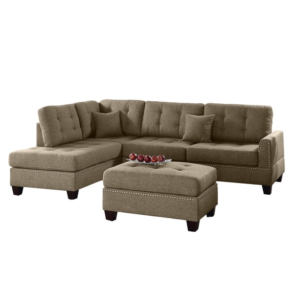 Bobkona Adolph Reversible Sectional Set with Ottoman in Coffee.