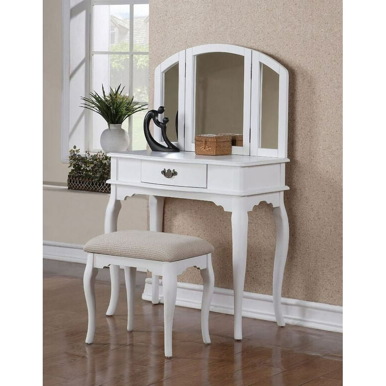 Bobkona Jaden Collection Vanity Set with Stool White Walmart