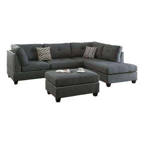 Bobkona Kipp Reversible Sectional Set with Ottoman in Blue Grey